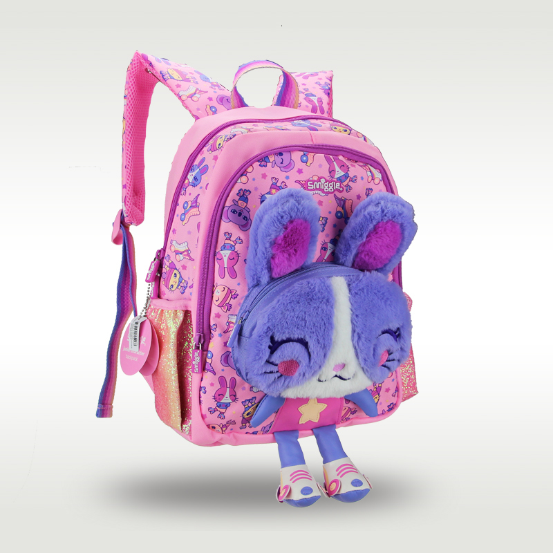 Backpacks Australia Smiggle original selling childrens schoolbag high quality cute purple rabbit plush girl bag 36 years old 14 inch 230823