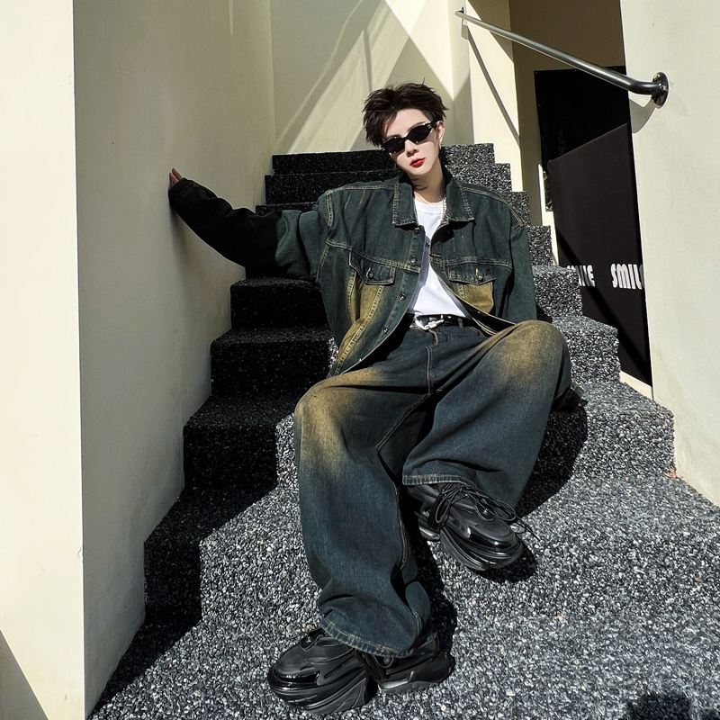 Men's Tracksuits NOTMEI In Matching Sets Spring Partial Wash Denim Jacket Wide Leg Pants Loose Personalized Allmatch WA861 230823