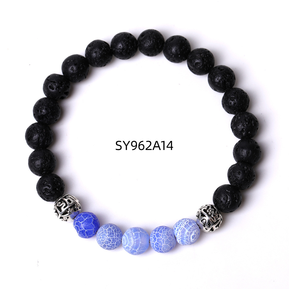 8mm Black Matted Natural Lava Stone Colorful Weathered Agate Elasticity Bracelet For Women Men Jewelry