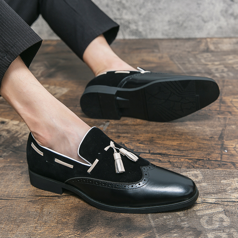 Dress Shoes Italian Men Loafers Shoes Black Brown Mixed Color Wingtip Men Dress Suede Shoes Office Wedding Real Leather casual shoes for men 230824