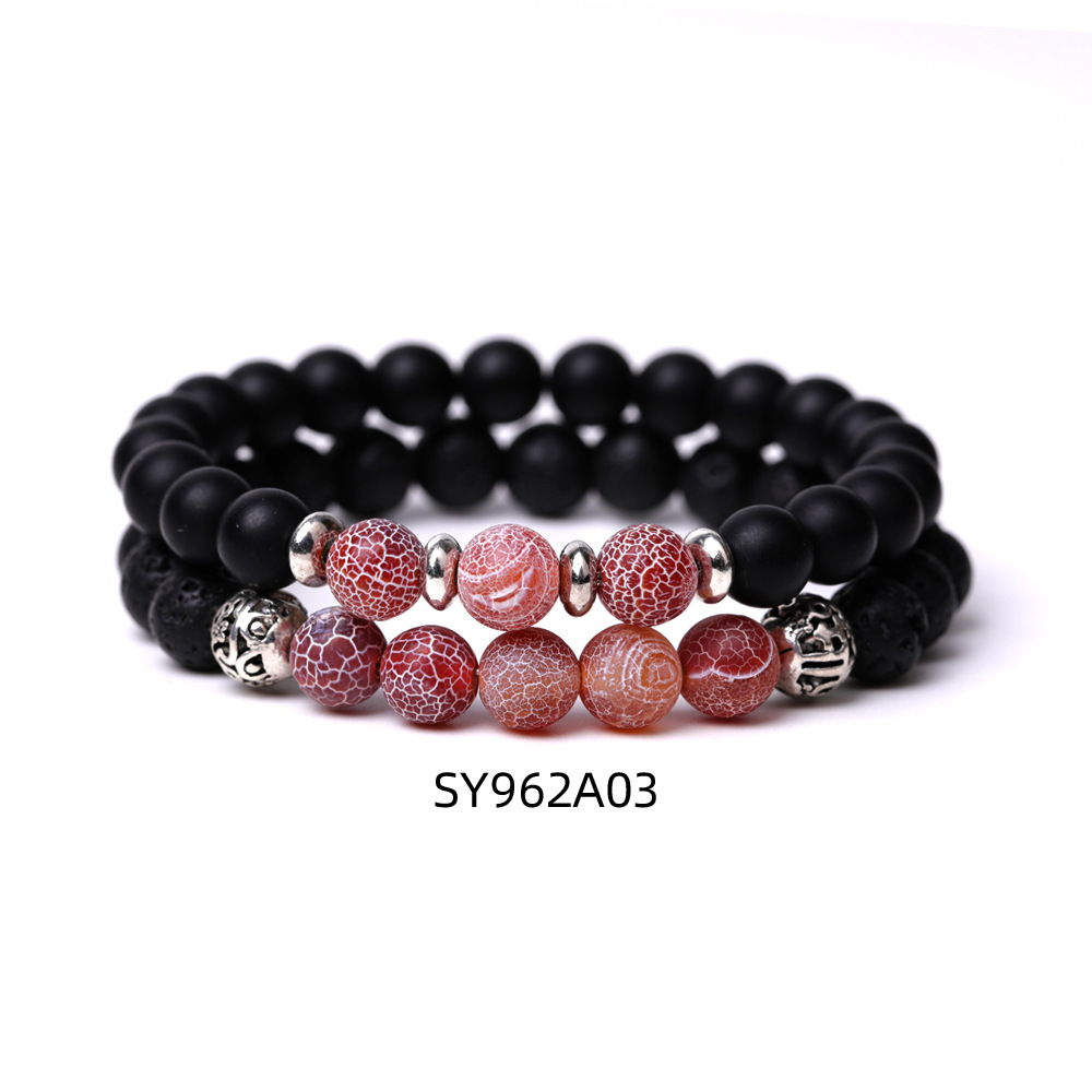 8mm Black Matted Natural Lava Stone Colorful Weathered Agate Elasticity Bracelet For Women Men Jewelry