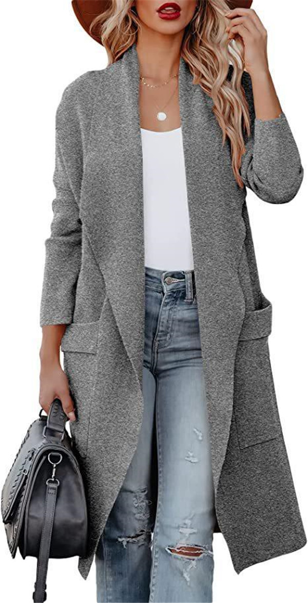 Free Shipping Women Long Blazers Fashion Spring Autumn Slim O-neck Single Breasted Pocket Outwear Ladies Blaser Feminino