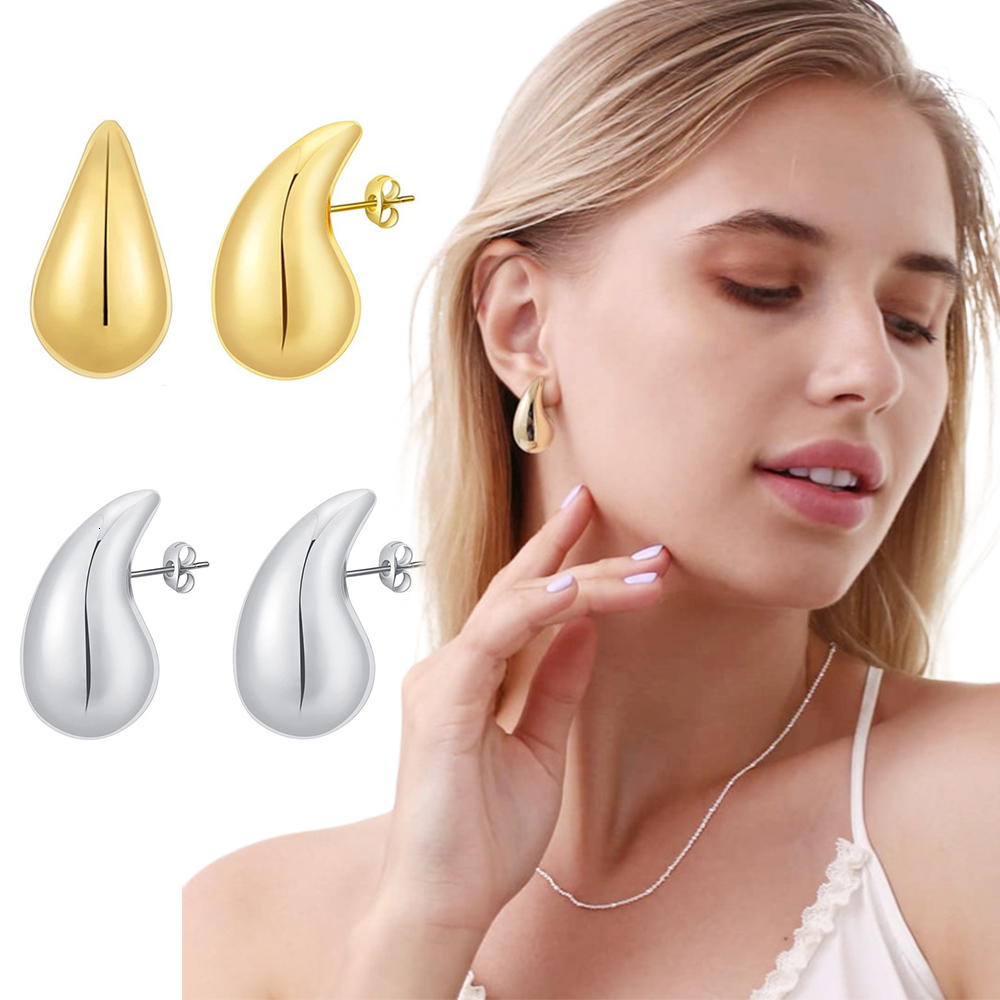 Charm Water Drop Stainless Steel Stud Earrings For Women Teardrop Droplet Hollow Gold Color Waterproof Hypoallergenic 230823