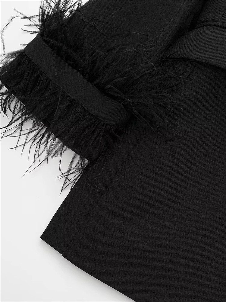 Women's Jackets TRAF Feather Black Blazer Women Button Elegant Womens Jackets Fashion Woman Blazer Casual Long Sleeve Women's Winter Coats 2