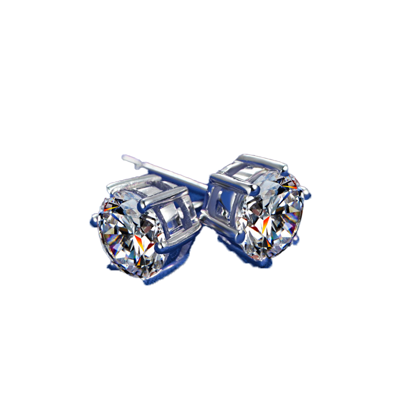6prong Settings Clear Zircon 18K White Gold Filled Classic Style Women Mens Stud Earrings Simple Gift