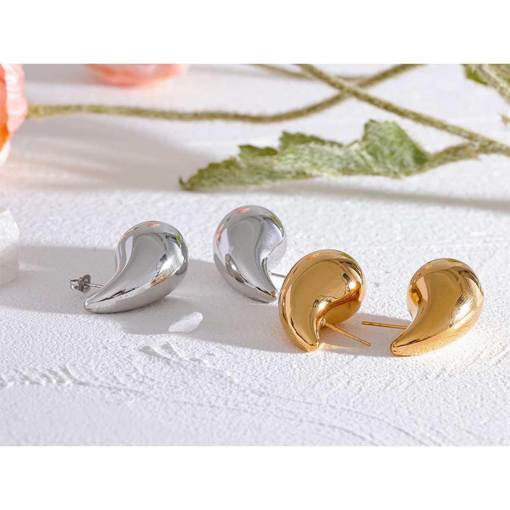Charm Yhpup Waterproof Stainless Steel Chunky Water Drop Big Stud Earrings Statement Metal Texture 18K Gold Color Trendy Jewelry 230823