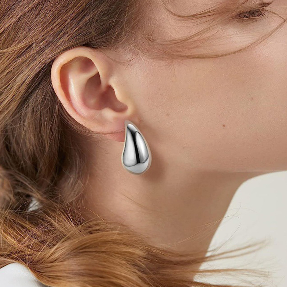 Stud Chunky Stainless Steel Earrings for Women Trending Waterdrop Hollow Hoops Gold Color Hanging Fashion Jewelry Accessories 230823