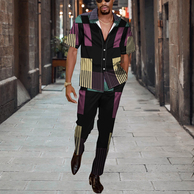 Men's Tracksuits Summer Street Casual Short Sleeve Shirt Cardigan Button Top Autumn Trousers 3D Print Irregular Pattern Chic Daily Outfit 230823