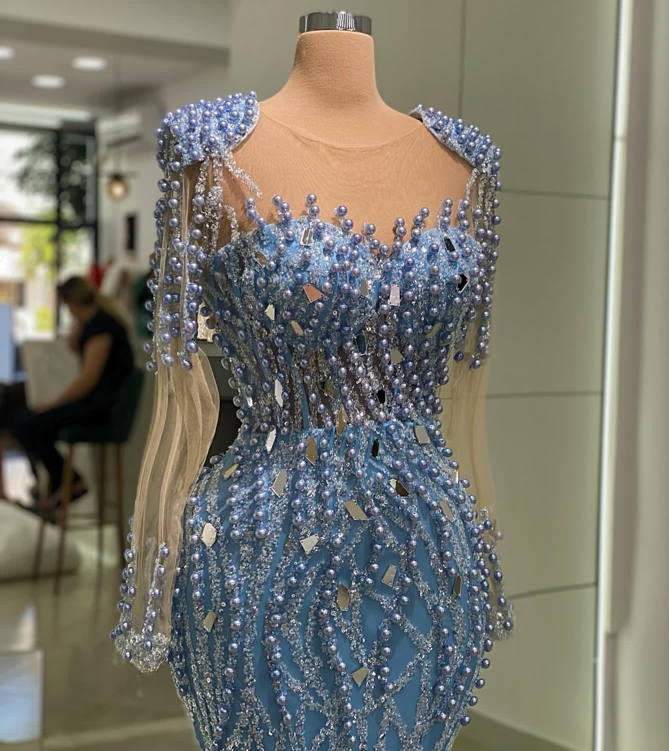 Aso August Ebi Mermaid Prom Dress Pearls Crystals Evening Formal Party Second Reception Birthday Engagement Gowns Dresses Robe De Soiree Zj Es Es
