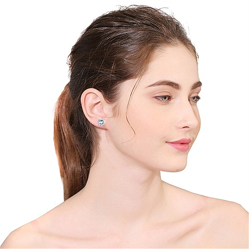 6prong Settings Clear Zircon 18K White Gold Filled Classic Style Women Mens Stud Earrings Simple Gift