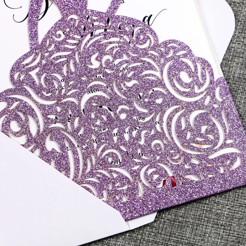 Gorgeous Laser Cut Light Purple Glitter Pretty Princess Invitations Cards For Birthday Cards Sweet Quinceanera Sweet 16th Engagement ZZ