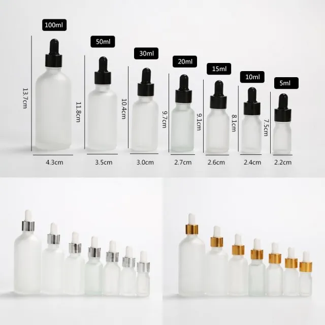wholesale 5ml 10ml 15ml 30ml 50ml 100ml Frosted Glass Dropper Bottle Empty Cosmetic Packaging Container Vials Essential Oil Dropper LL