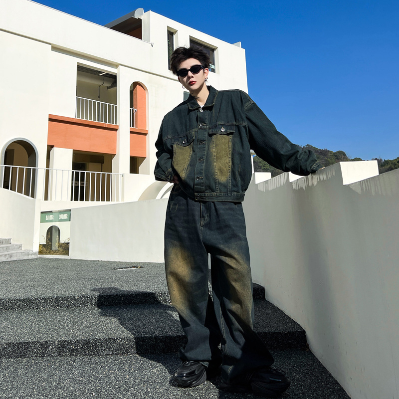 Men's Tracksuits NOTMEI In Matching Sets Spring Partial Wash Denim Jacket Wide Leg Pants Loose Personalized Allmatch WA861 230823