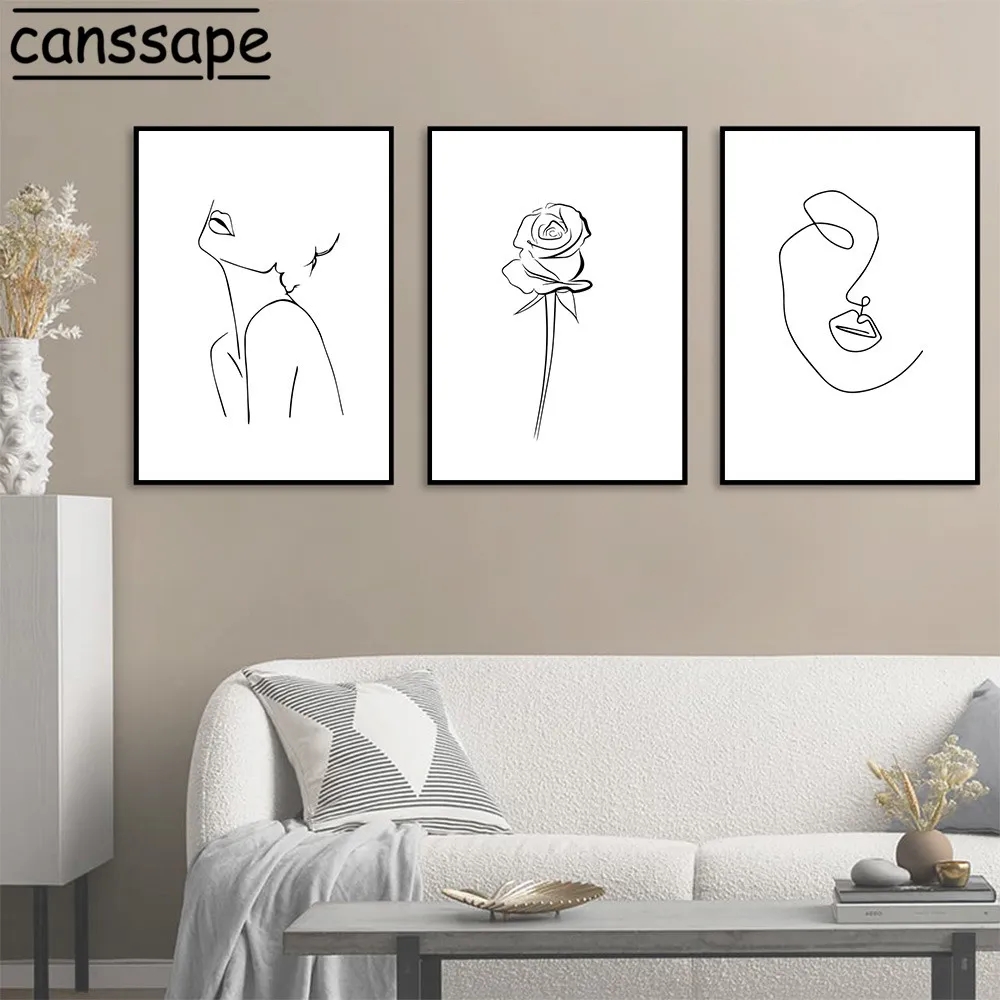 Abstract Line Woman Posters Wall Art Minimalist Line Draw Canvas Painting Nordic Wall Pictures For Living Room Female Bedroom Decor No Frame Wo6