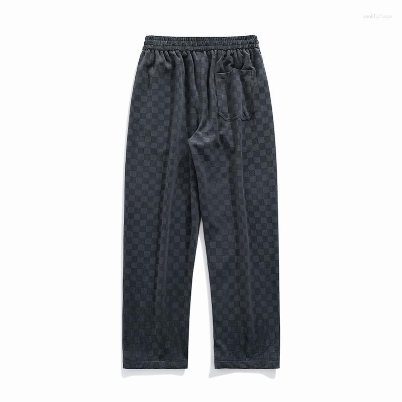Men's Pants High Quality Plaid Corduroy Casual Flared Jogger Track Patchwork Elastic Waistband Mens Stacked Flare Sweatpants