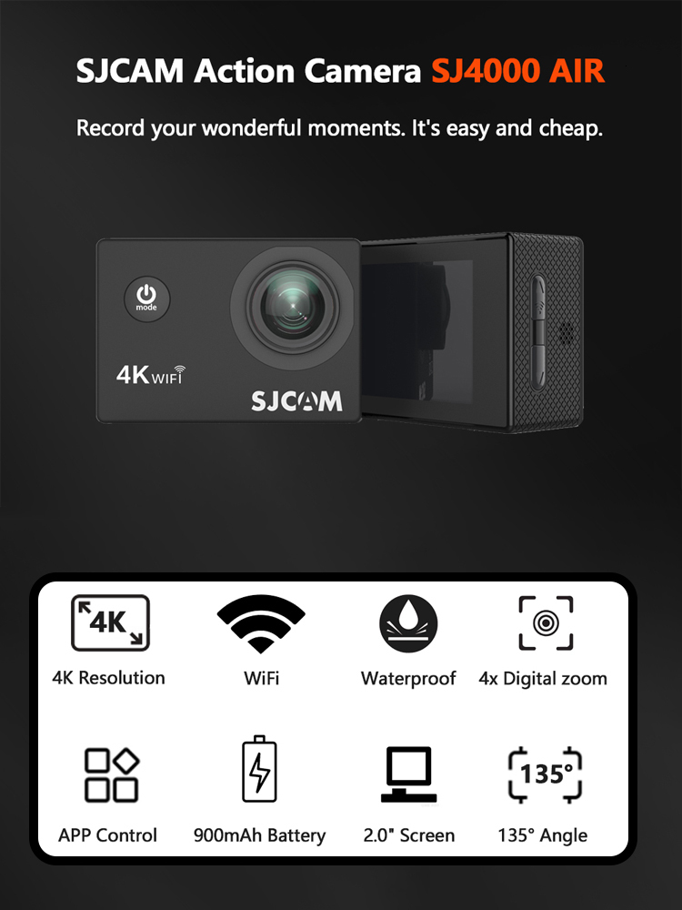 Weatherproof Cameras SJCAM Action Camera SJ4000 AIR 4K 30PFS 1080P 4x Zoom WIFI Motorcycle Bicycle Helmet Waterproof Cam Sports Video l230823