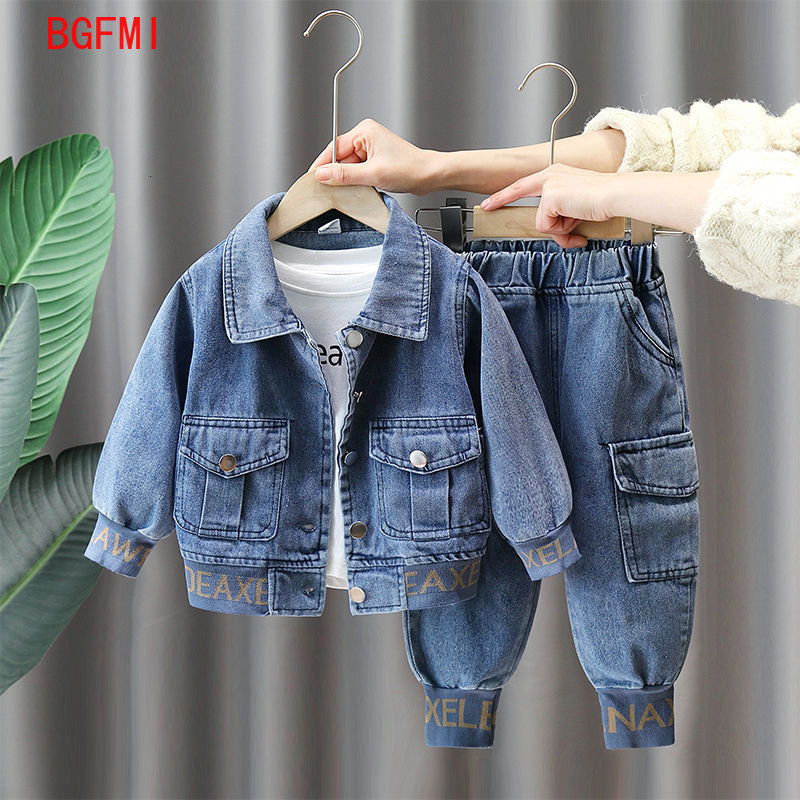 Clothing Sets Autumn Kids clothes Spring Denim Coat Children's clothing Boys Outerwear Blue Black Baby Jacket Pant sets 2 piece set 2 9Y 230823