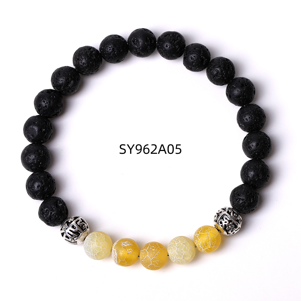 8mm Black Matted Natural Lava Stone Colorful Weathered Agate Elasticity Bracelet For Women Men Jewelry