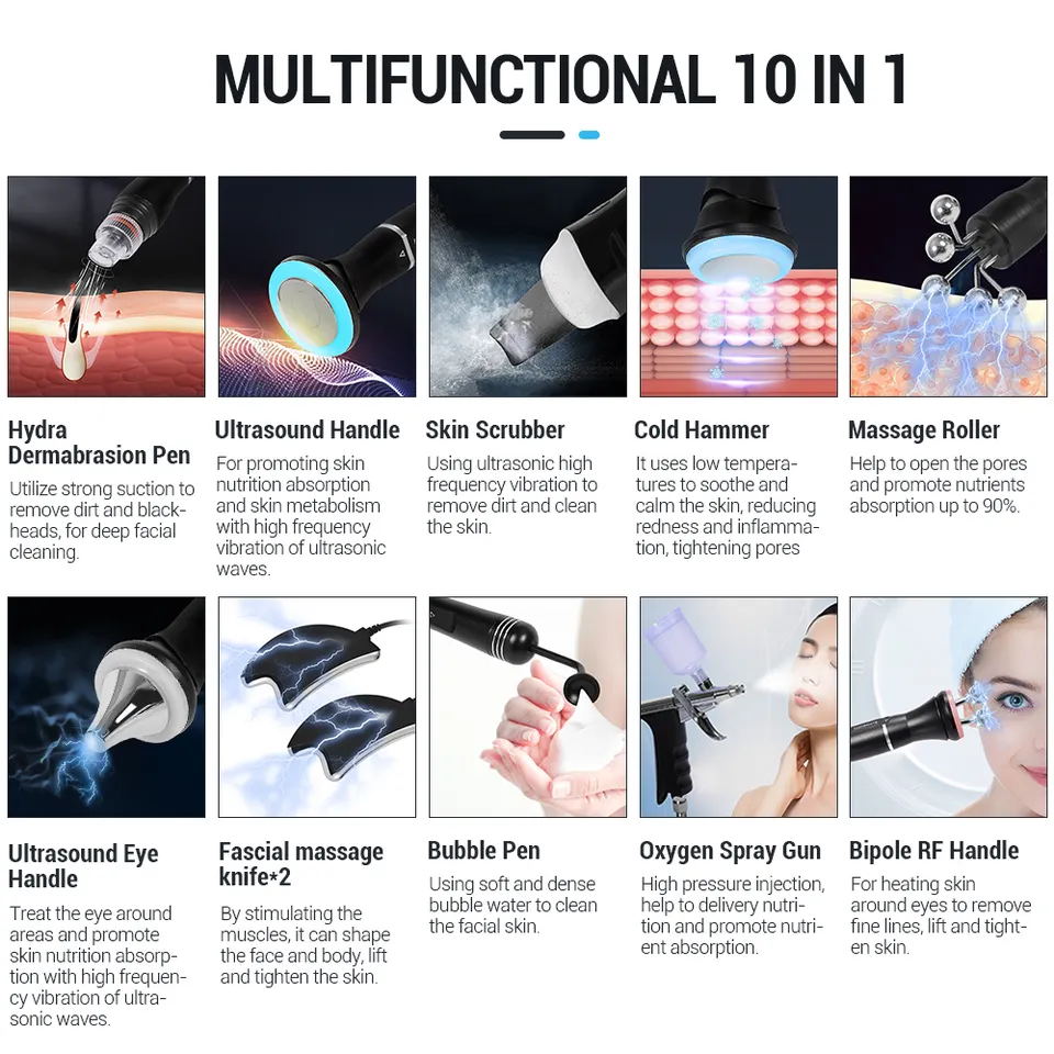 Hydra Dermabrasion Oxygene Jet Peel Machine Rf Ultrasound Multifunction Deep Cleansing Therapy Hydrogen Oxygen Machine