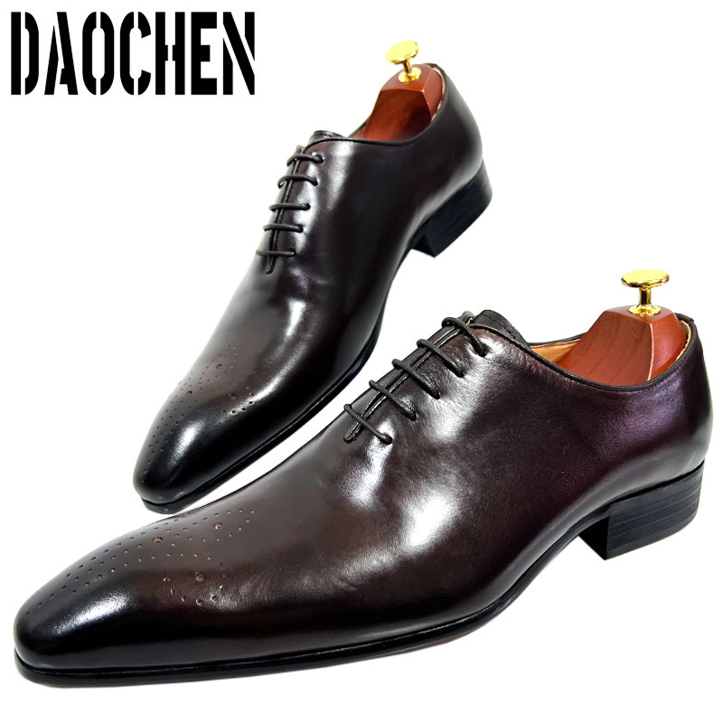 Dress Shoes Elegant Men Leather Shoes Lace Up Pointed Toe Shoes Black Coffee Mens Dress Shoes Wedding Office Business Oxfords Shoes 230824