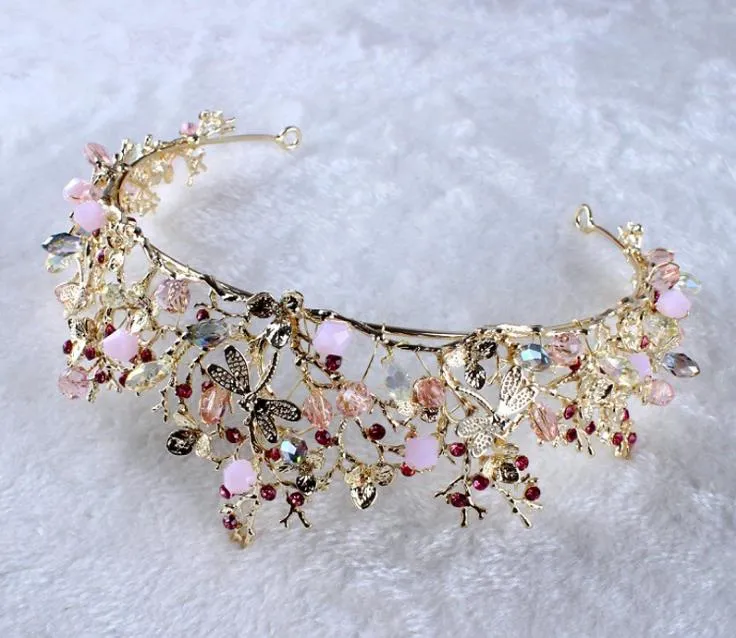 Baroque Korean Gold Crystal Princess Bridal Crowns And Tiaras Queen Rhinestone Handmade Wedding Accessories Prom Birthday Party ZZ