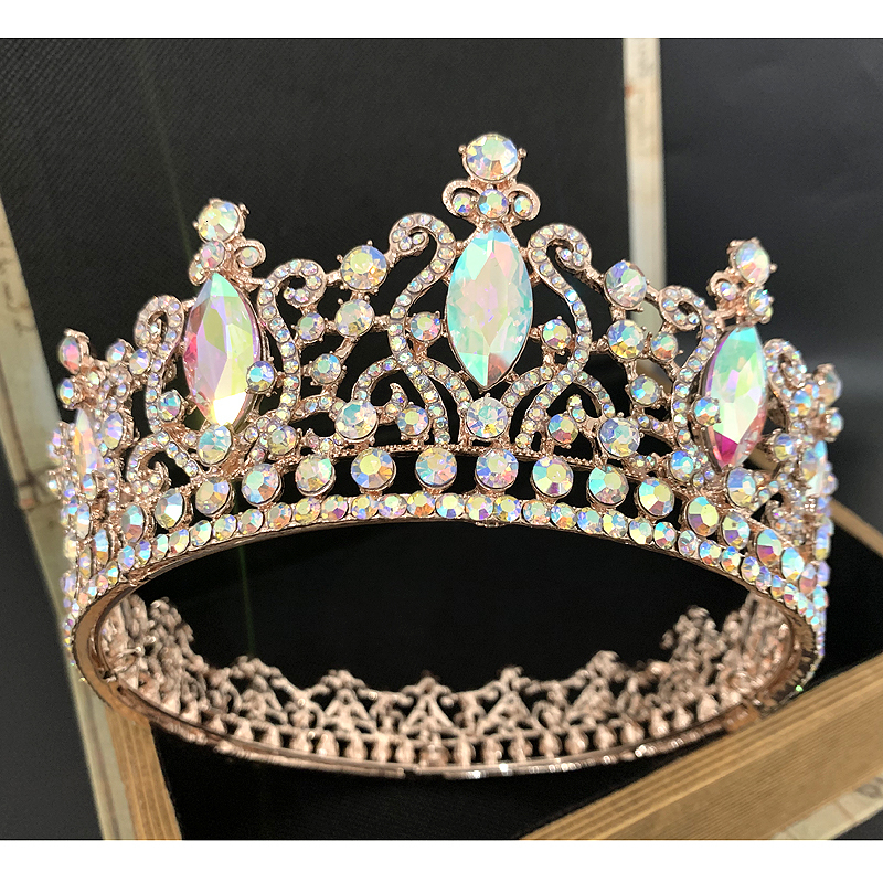 Wedding Hair Jewelry Crystal Tiaras Baroque Marquise Rose Gold AB Queen Whole Round Crowns Diadem Prom Accessories Gift 230824