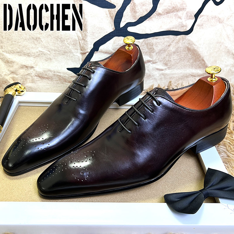 Dress Shoes Elegant Men Leather Shoes Lace Up Pointed Toe Shoes Black Coffee Mens Dress Shoes Wedding Office Business Oxfords Shoes 230824