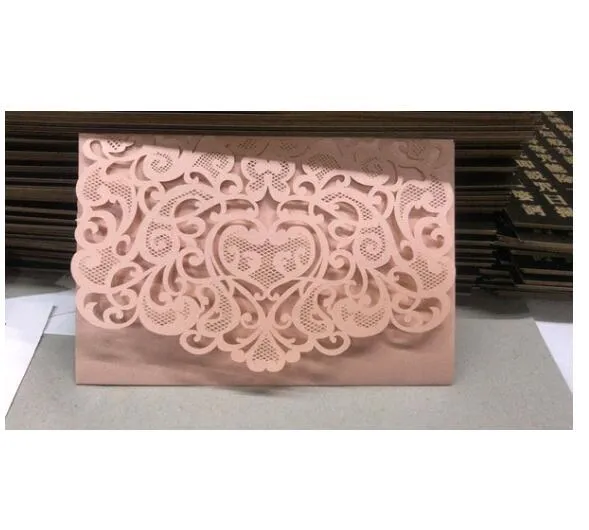 Dark Red Tri fold Hollow Laser cut Pocket Wedding Invite Invitation Card Coverno inner paper envelopeZZ