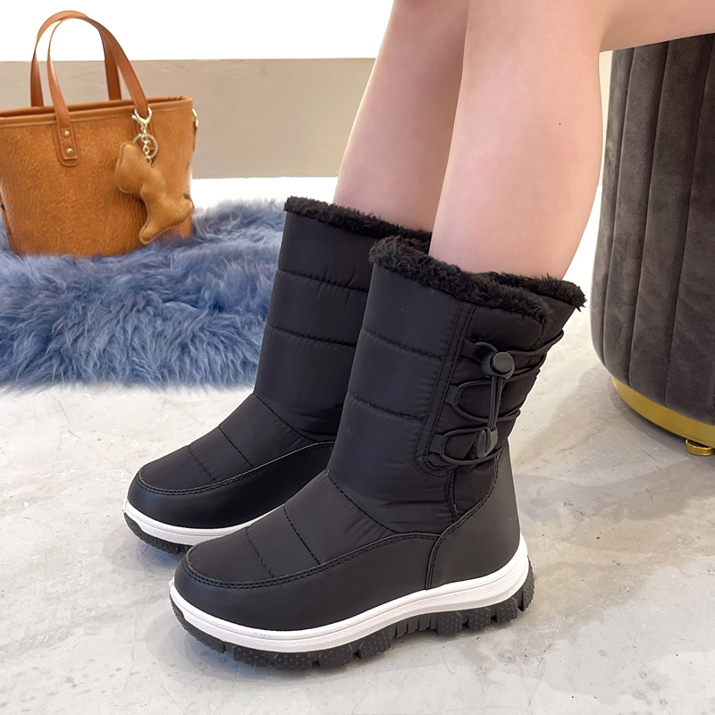 Boots Winter Girls Snow Windproof Warm Plush Children High Top Teenager Kids Outdoor Cotton Shoes Student Size 28 36 230823bj