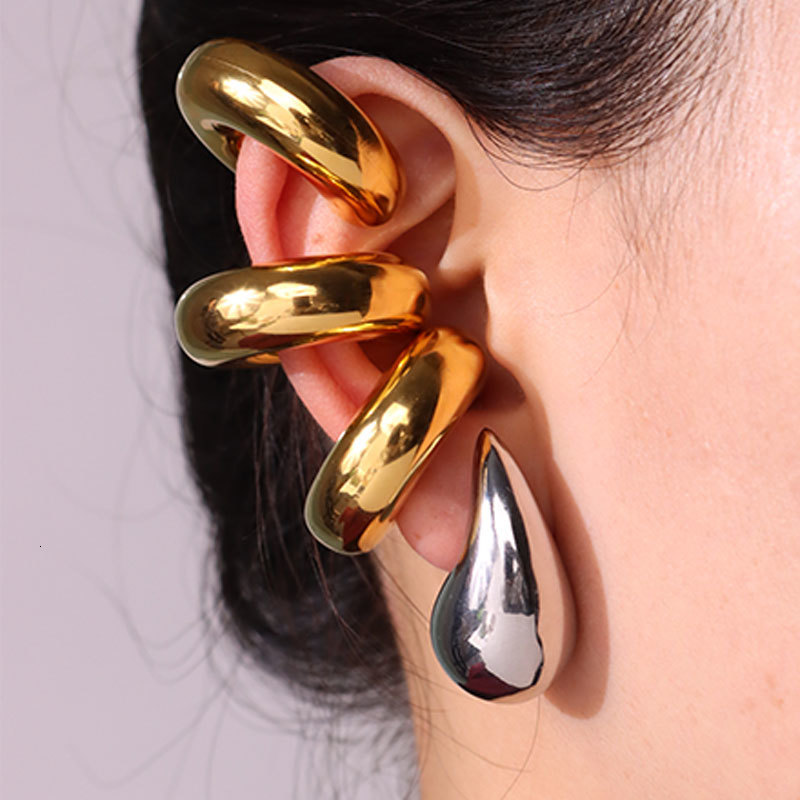 Ear Cuff Punk Exaggerate Metal Stainless Steel Cuffs for Women Cool Girl Personality Gothic Trendy Chunky Hook HUANZHI 230823