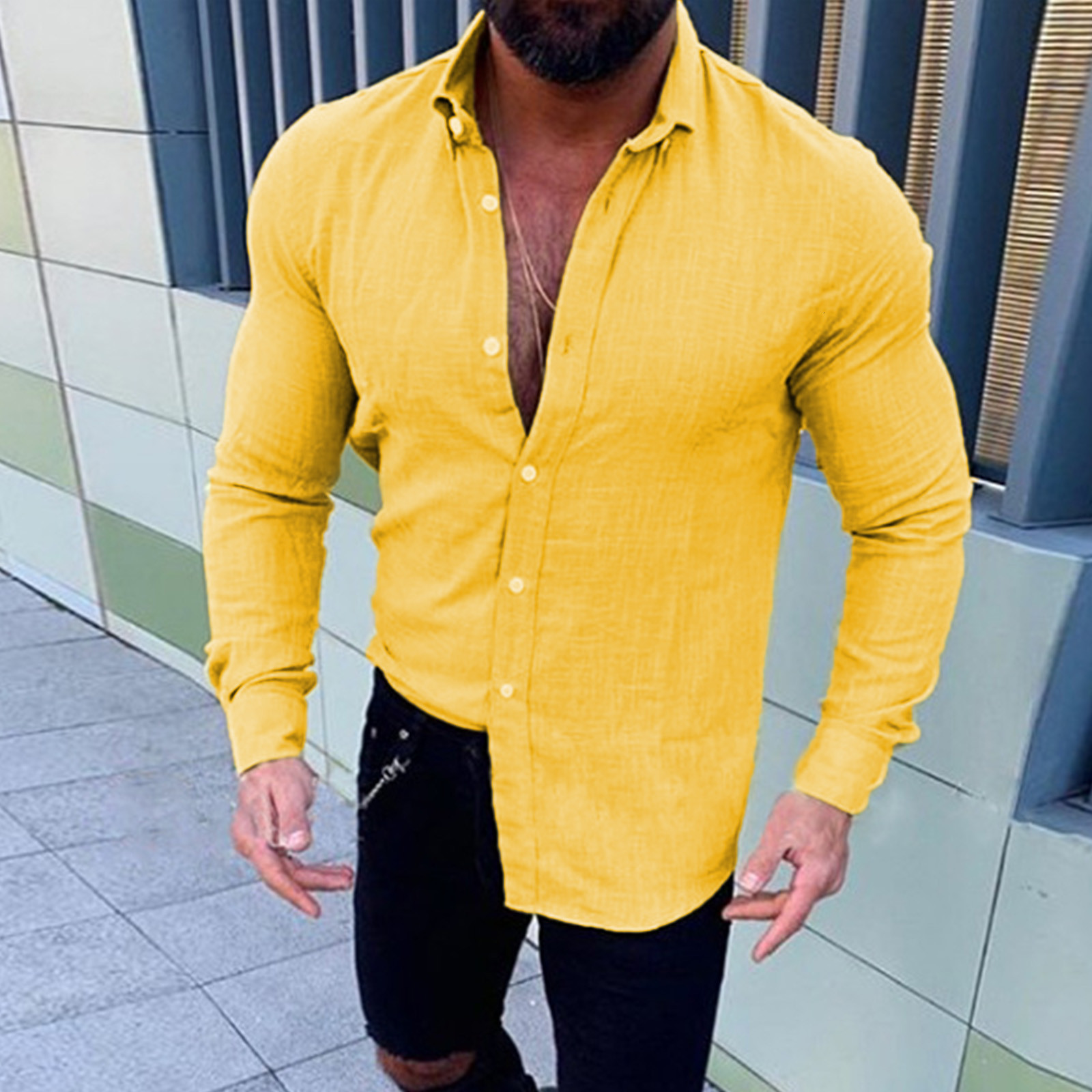 Men's Dress Shirts Linen Cotton Solid Shirt Men's Long Sleeved Spring Summer Breathable Shirt Blouse Casual Pullover Single-breasted Mens To