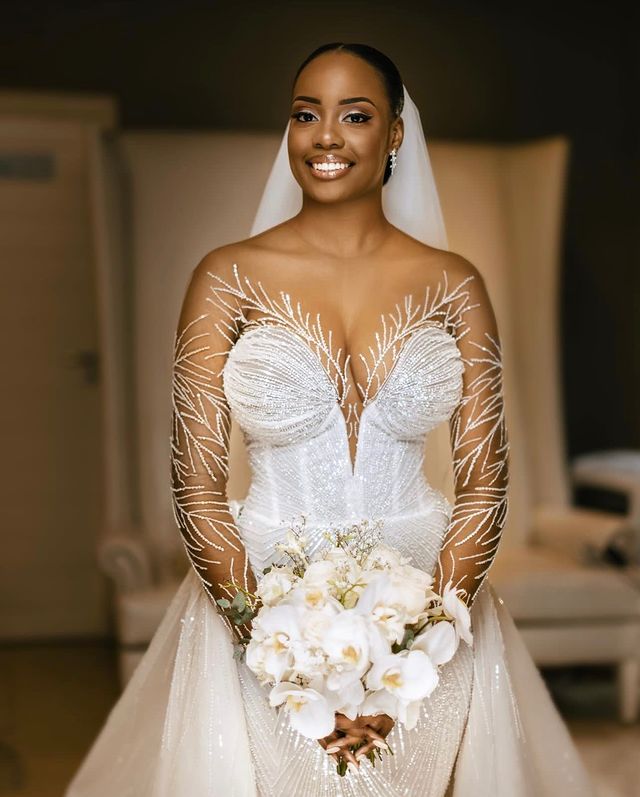 2023 Arabic Aso Ebi White Mermaid Wedding Dress Beaded Sequined Lace Sexy Stunning Bridal Gowns Dresses ZJ505