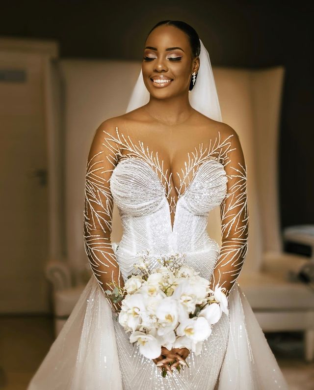 2023 Arabic Aso Ebi White Mermaid Wedding Dress Beaded Sequined Lace Sexy Stunning Bridal Gowns Dresses ZJ505