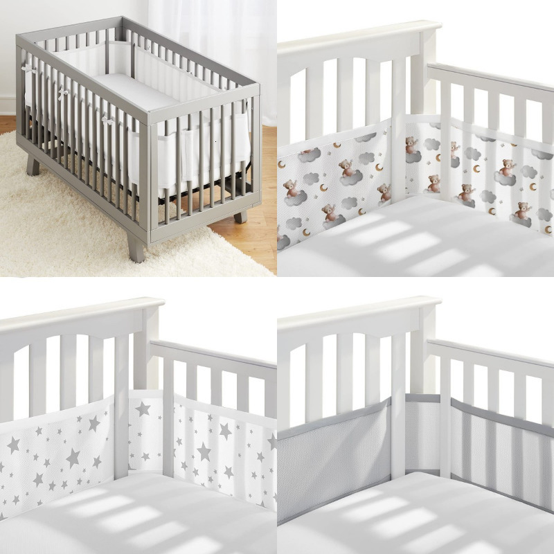 Bed Rails Baby Mesh Crib Bumper 2PcsSet Liner Breathable Summer Infant Bedding Bumpers born Cot Around Protector 230824