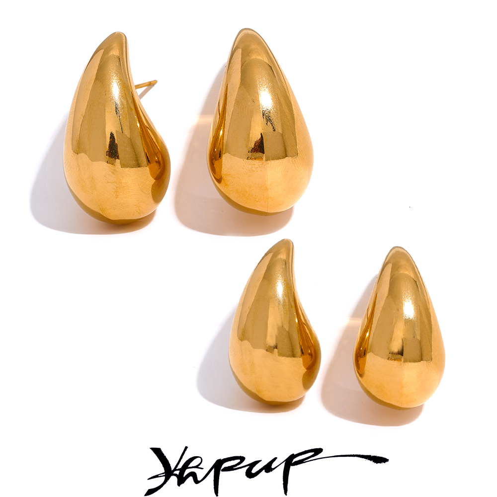 Charm Yhpup Stainless Steel Water Drop Fashion Hollow Stud Earrings Personalized Gold Color Texture Waterproof Jewelry 230823