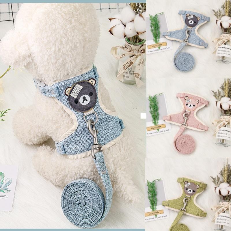Dog Collars Small Pet Out Rope Cat Guinea Pig Clothes Chest Strap Vest Type Cartoon Bear Traction Harness Collar