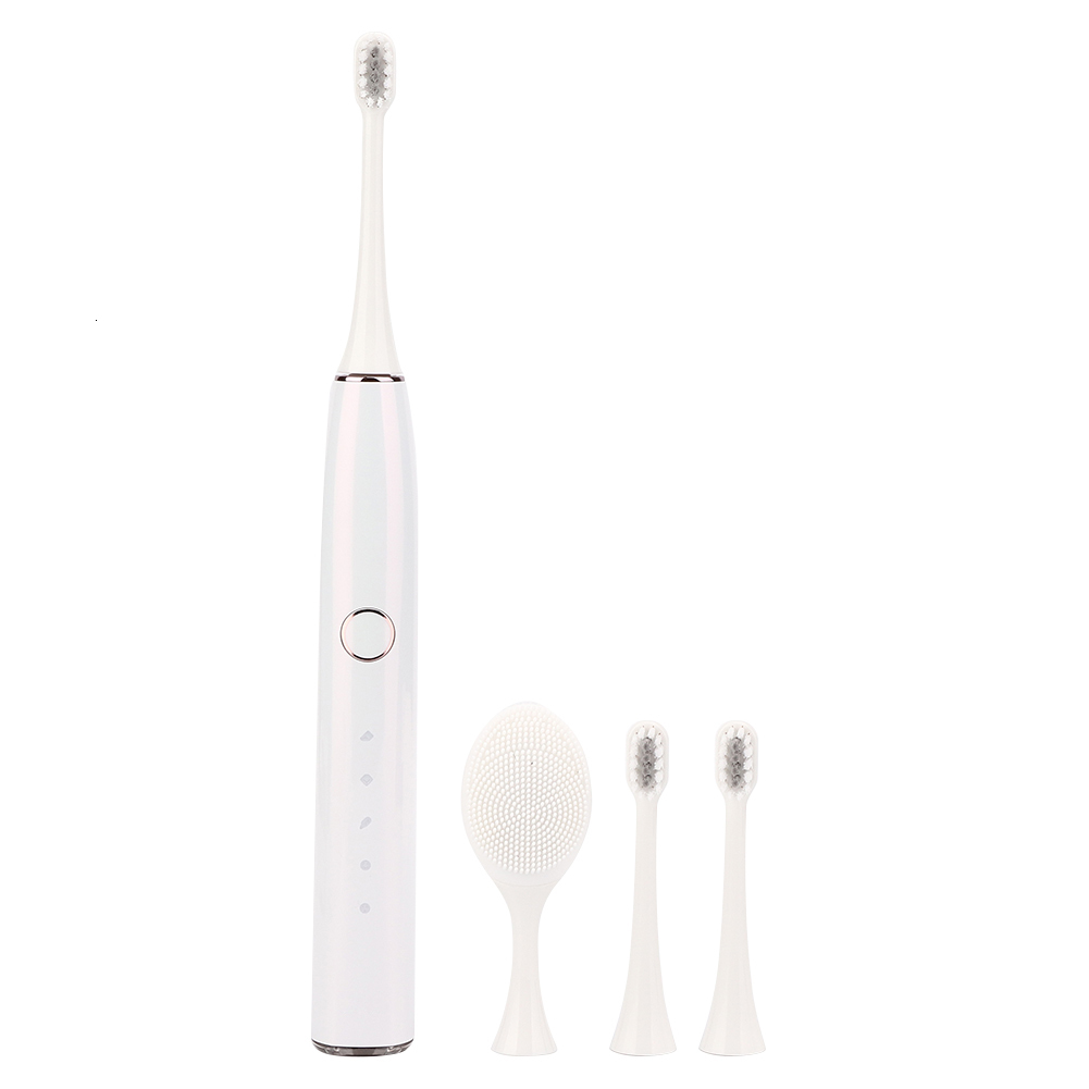 Toothbrush White Ultrasonic Electric Toothbrush Adult Dual Use Face Cleaning Brush Head Silicone Soft Hair Teeth Whitening Tool 5kinds Mode 230824
