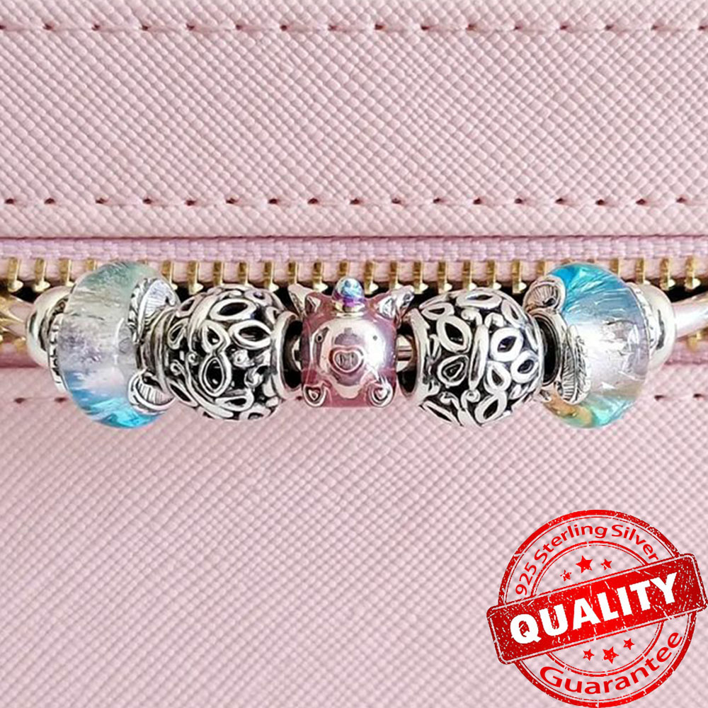 925 Silver Fit Charm New Pink Enamel Flying Pig Talisman Bead Dangle Fashion Charms Set Pendant DIY Fine Beads Jewelry
