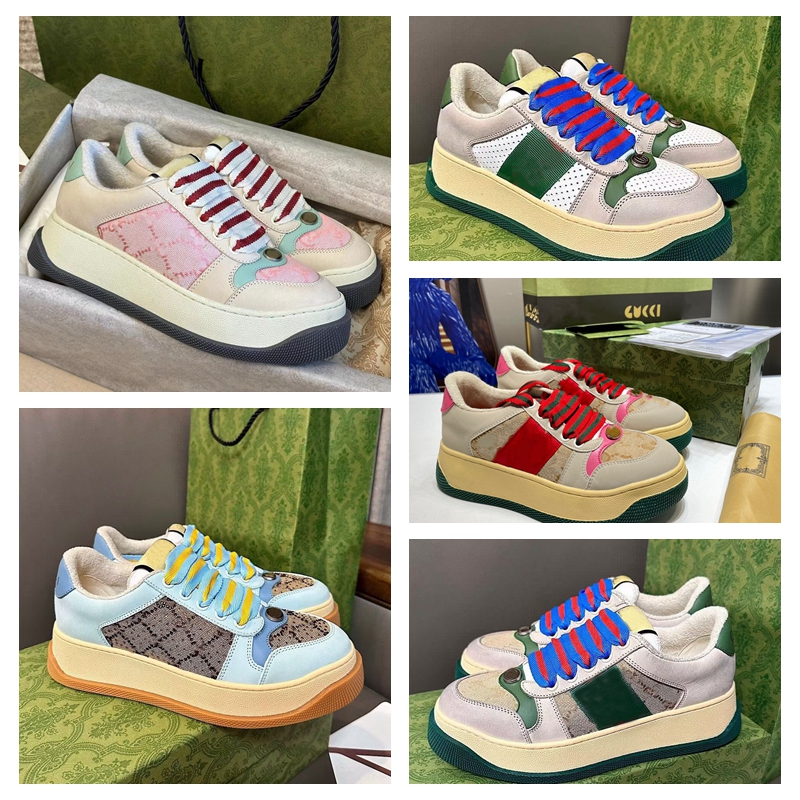 Designer Women's 23S/S Screener sneakers men Shoes pink double G canvas camel ebonyBeige leather trim Italy brands shoe 1.9 heel