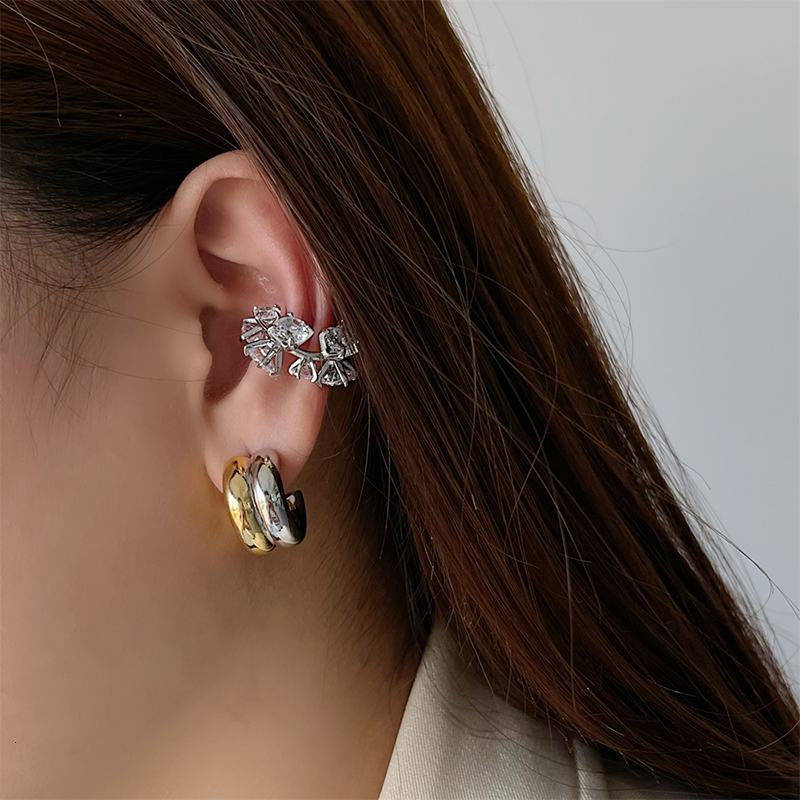 Stud Minimalist Gold Silver Plated Mix Color Stainless Steel Earrings for Women Double Layer C Shaped Small Hoop Jewelry 230823