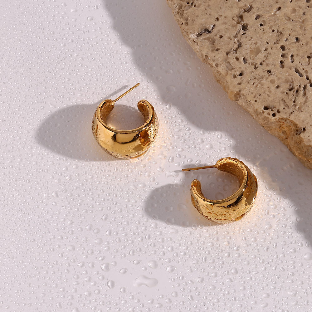 Stud Hollow Light Gold Plated Chunky Hopp Earrings For Woman Minimalist 23mm Stainless Steel Jewelry Party 230823