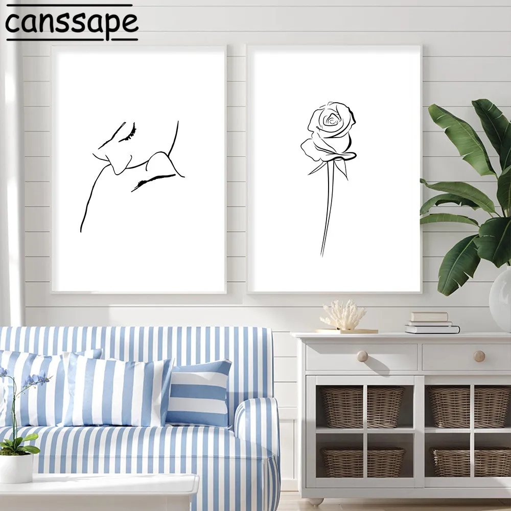 Abstract Line Woman Posters Wall Art Minimalist Line Draw Canvas Painting Nordic Wall Pictures For Living Room Female Bedroom Decor No Frame Wo6