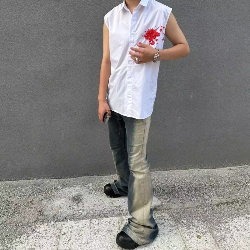 Men's Jeans Washed Gradient Blue Flared Jeans For Men Clothing Harajuku Style Y2k Wide Leg Jeans Hip Hop Fashion Straight Leg Trousers 230824
