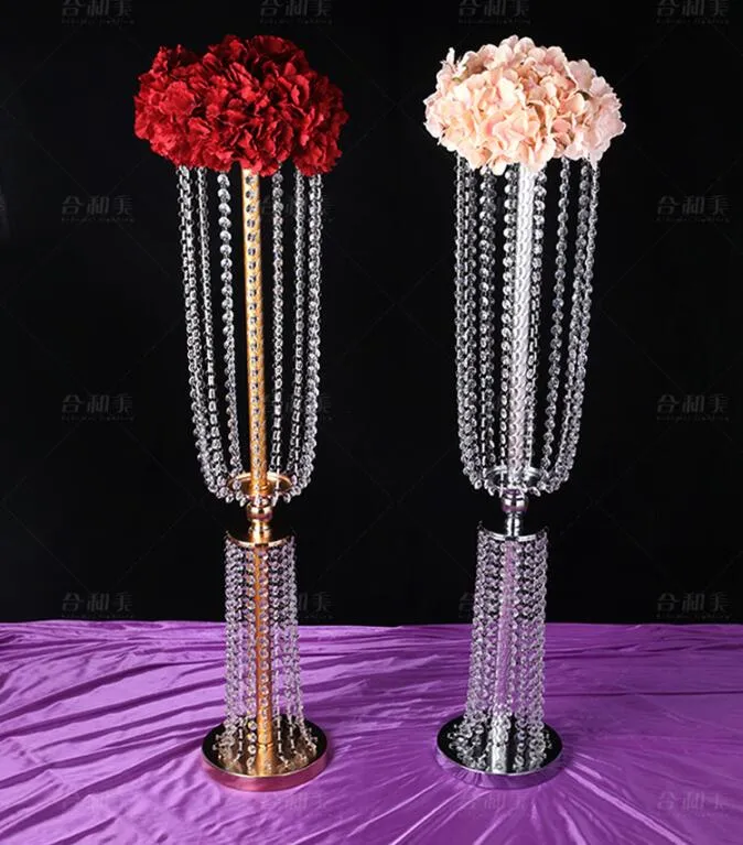 Crystal Beaded Chandelier Centerpiece Riser Top Candle Floral Plate Wedding Decoration T table Decoration Centerpieces for 11 Event ZZ