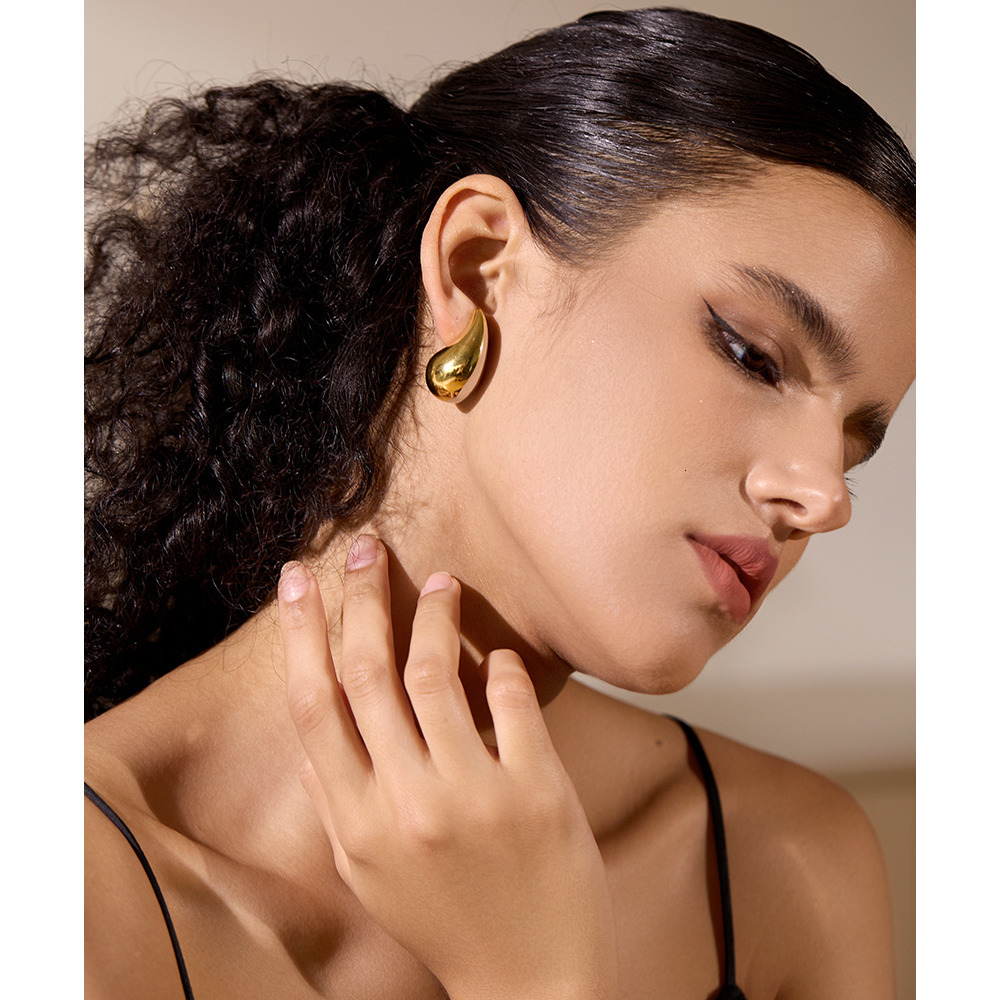 Charm Yhpup Stainless Steel Water Drop Fashion Hollow Stud Earrings Personalized Gold Color Texture Waterproof Jewelry 230823