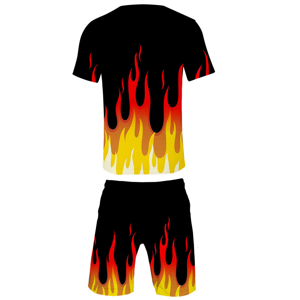 Men's Tracksuits Summer Red and yellow flame 3D Shorts Tshirt set Menwomen Casual Hip Hop Harajuku Creative t shirt 230823
