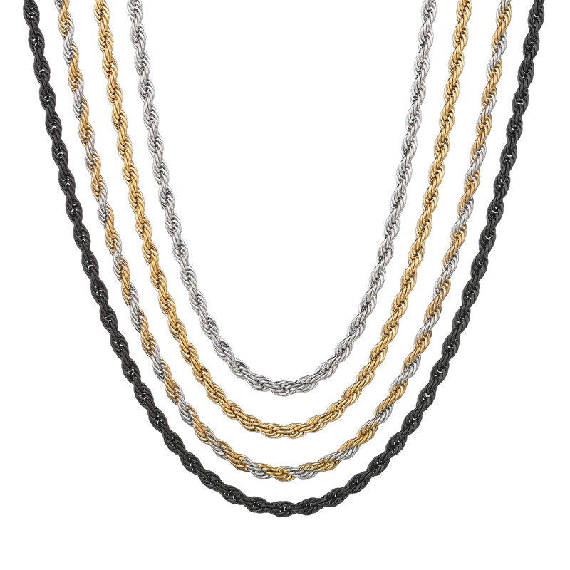 Punk Hiphop Necklace Chains ed Rope Stainless Steel For Women Men Gift Gold Silver Black South American Designer Jewelry Neck