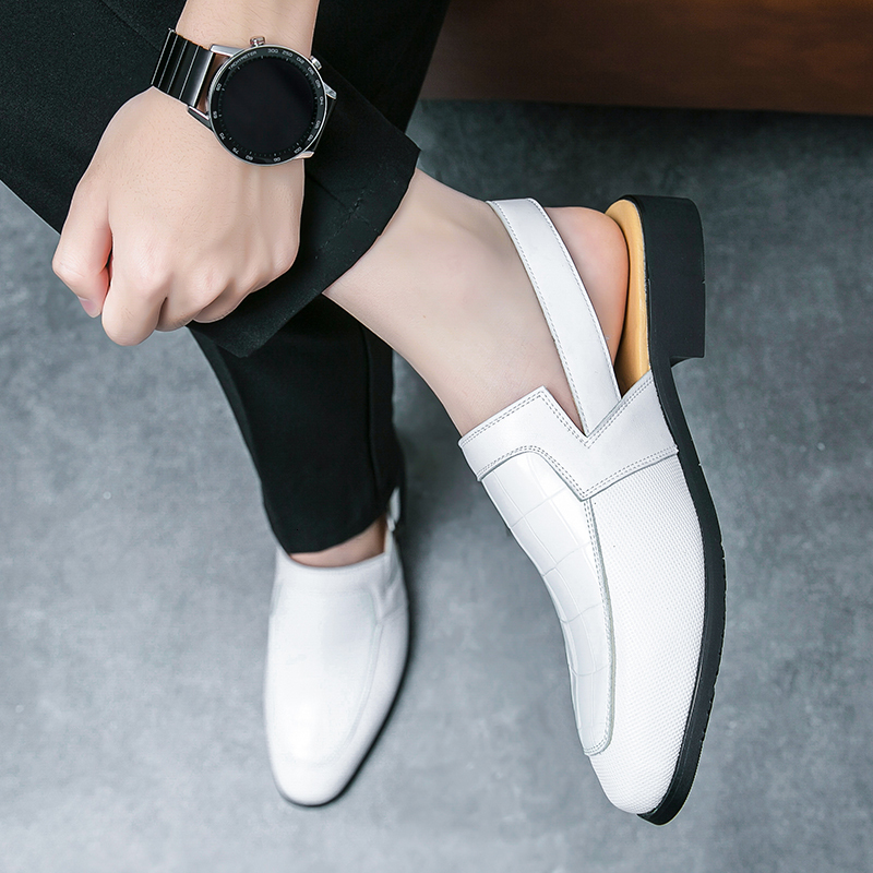 Dress Shoes Misalwa Summer Men Office Loafers White Large Size Sandals Men European Patent Leather Personalized Buckle Dress Shoes for Men 230824