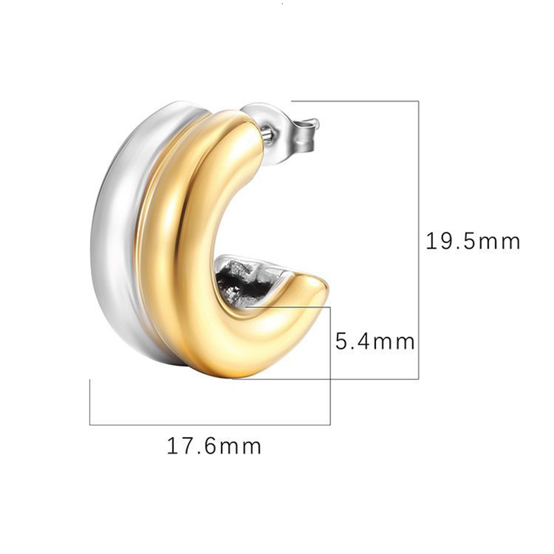 Stud Minimalist Gold Silver Plated Mix Color Stainless Steel Earrings for Women Double Layer C Shaped Small Hoop Jewelry 230823