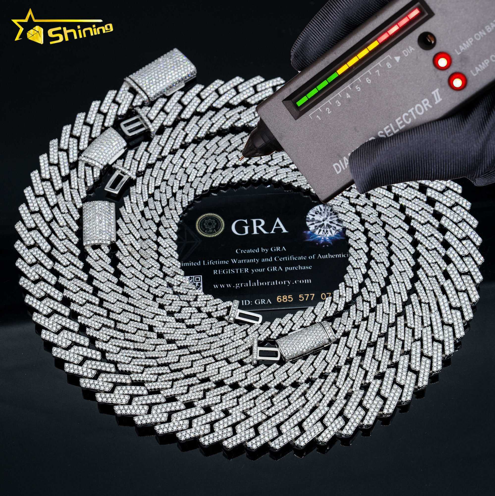 necklace moissanite Wholesale price vvs 2 rows miami gold chain sterg sier dia cuban